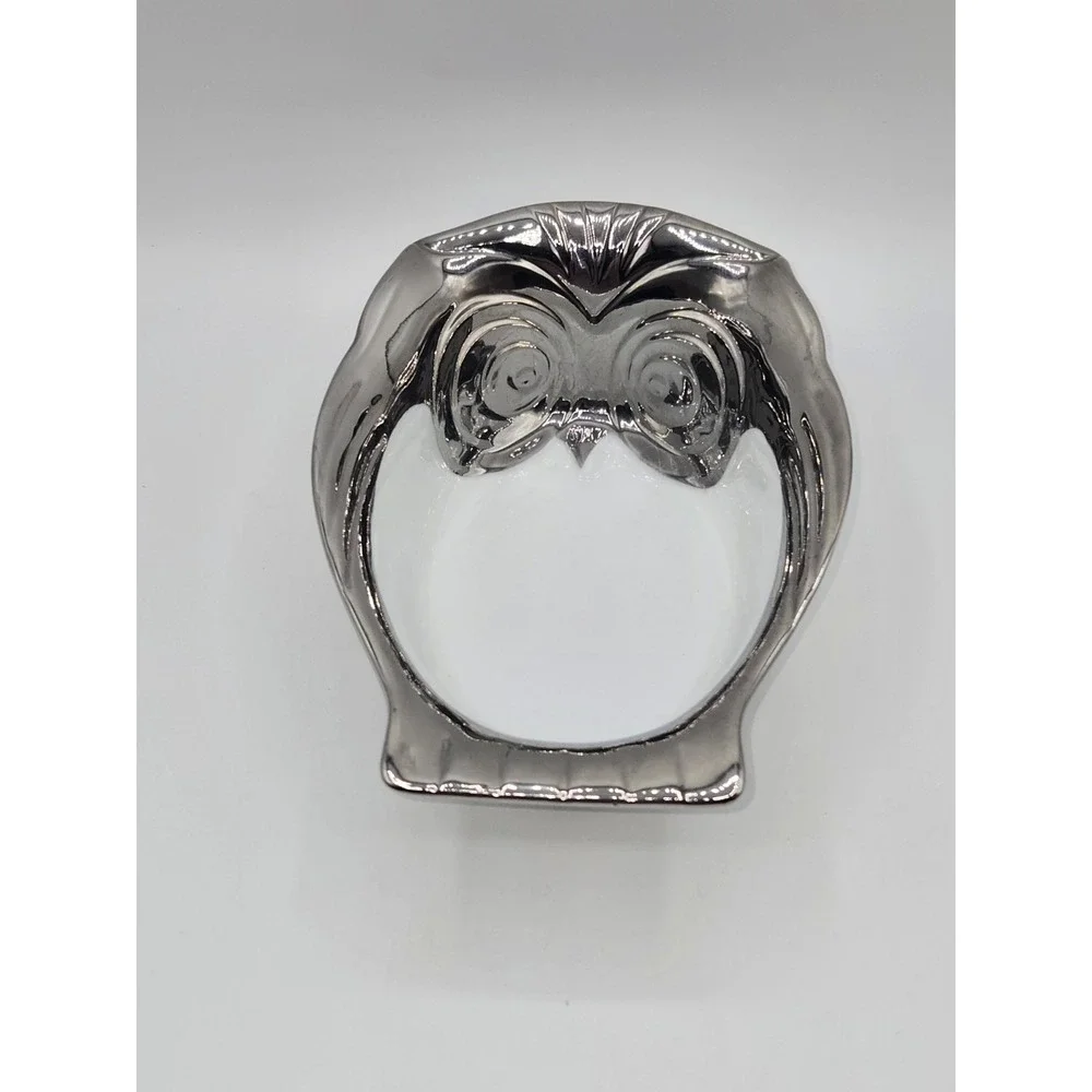 Studio TU Porcelain Plus Sterling Silver Trim Owl Shaped Porcelain Serving Bowl